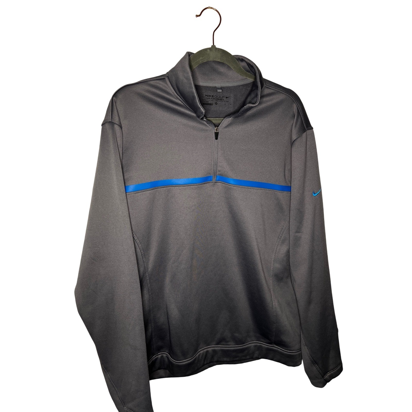 Nike Golf Tour Performance Therma Fit Quarter Zip Pullover Mens Medium Gray Blue gallery