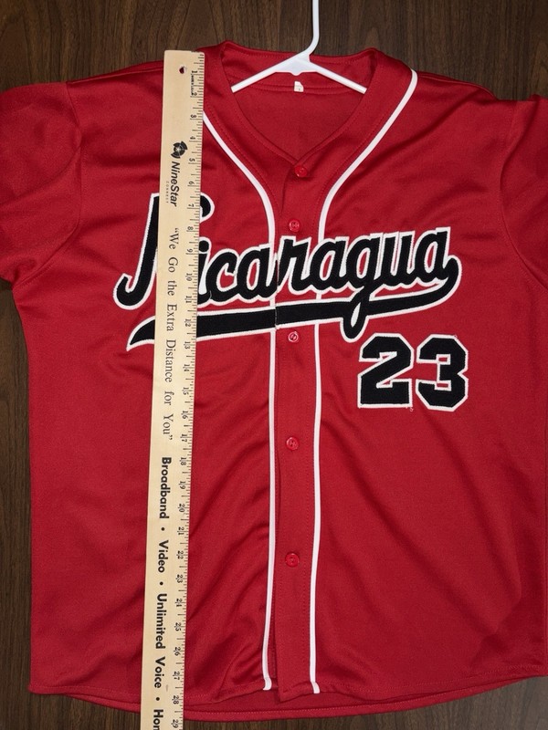 Nicaragua Stitched Button Up Baseball Jersey Red & Black #23 Mens L gallery