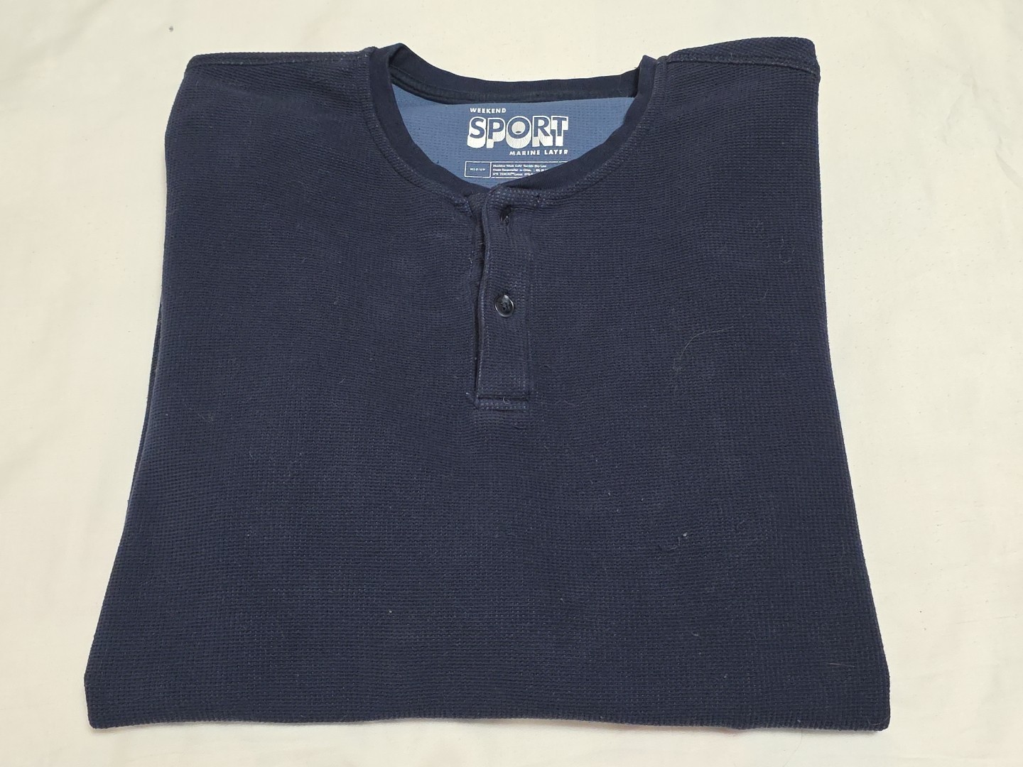 Marine Layer Weekend Sport Navy Blue Pullover Waffle Long Sleeve Henley Shirt MD gallery