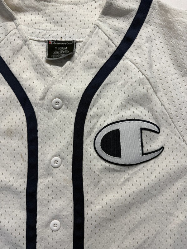 Champion Mesh Baseball Jersey Mens Medium White Black Button Front Athletic gallery