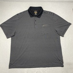 Greg Norman Polo Shirt Mens 2XL Tasso Elba Play Dry Black Striped Short Sleeve