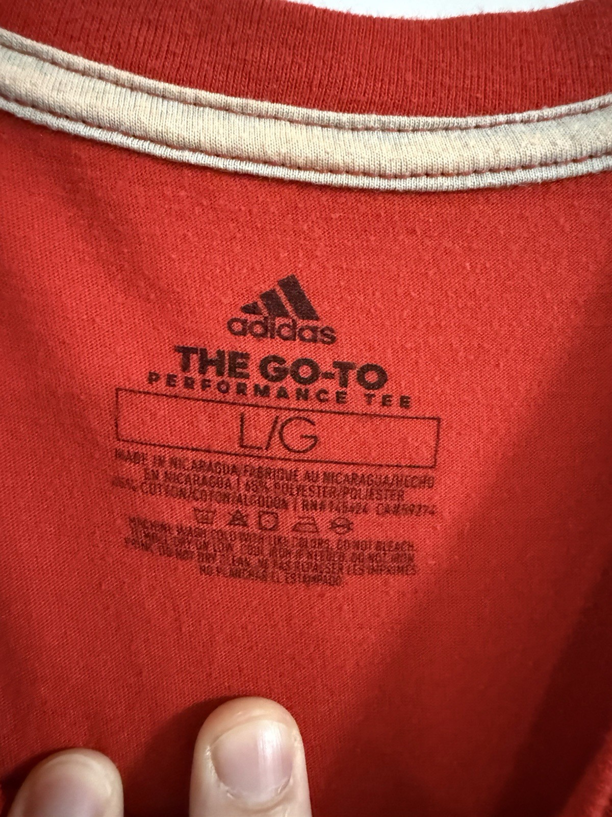 adidas The Go-To Performance Tee Men’s L Red Short Sleeve Crew Poly Logo Tee gallery