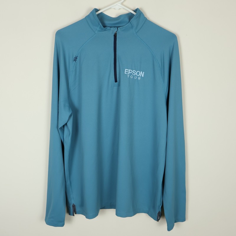 Rhone Sweater Mens Large Blue Session 1/4 Zip Epson Tour LPGA Golf Performance gallery