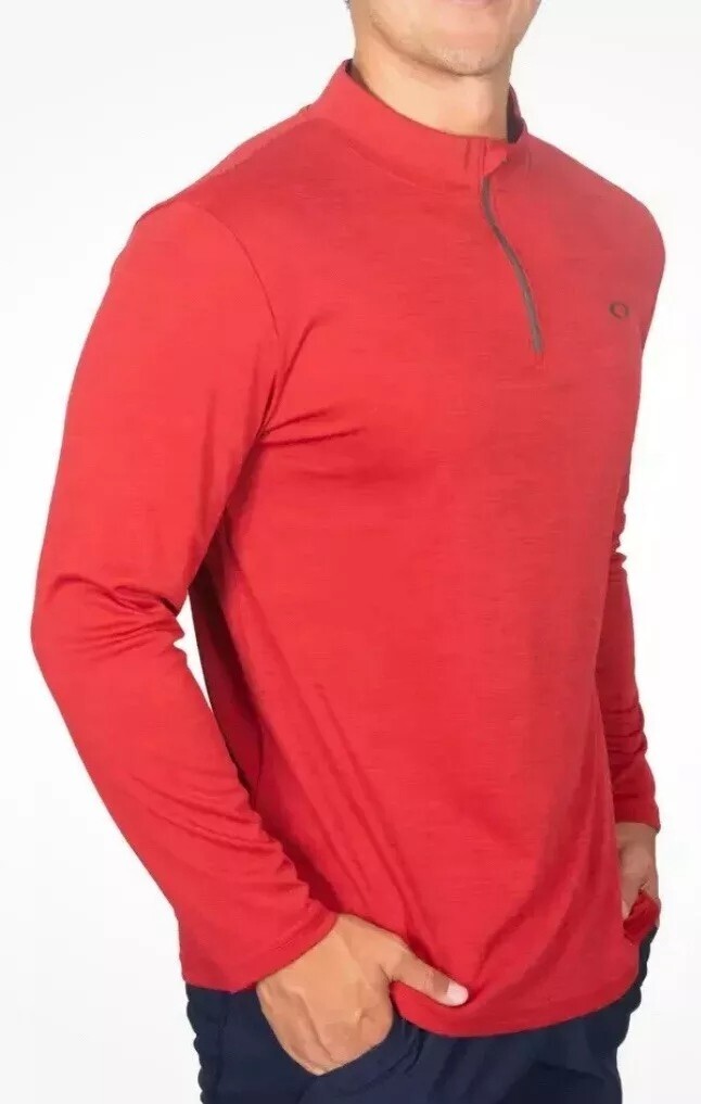 Oakley Men’s Origin Quarter Zip Long Sleeve T-Shirt, Redline Heather Medium NWT gallery