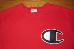 Vintage Champion Label “Champion” Logo Raised Applique (XL) Heavy T-Shirt RED