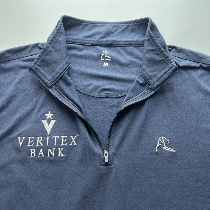 Rhoback 1/4 Zip Pullover Men's Medium Navy Performance Stretch w/ Sponsor Logos gallery