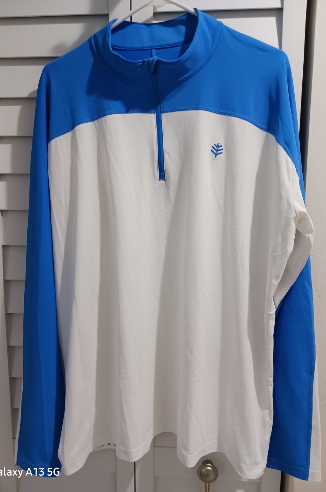 Coolibar Nocona 1/4 Zip LS Rash Guard Shirt UPF 50+ Blue/White Men's XXL gallery