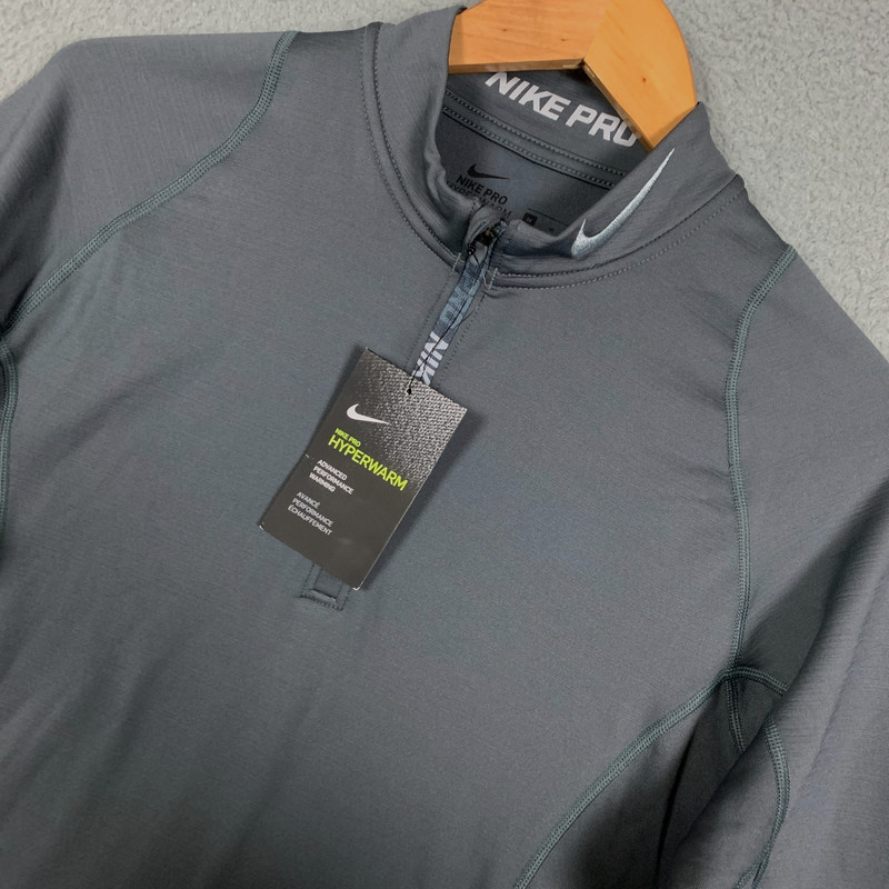 Nike Pro Hyperwarm Top Mens Medium Dark Grey 1/4 Zip Training 801992-021 NWT $60 gallery
