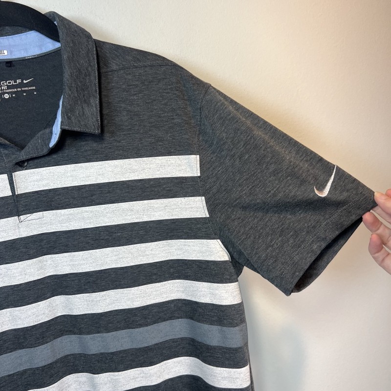 Nike Golf TR Dry Striped Polo Shirt Gray Short Sleeve DriFit Standard Fit Medium gallery