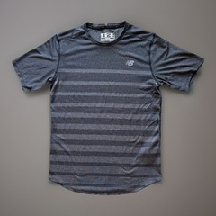 New Balance Men’s Small S Grey Striped Running Shirt Short Sleeve Training Tee