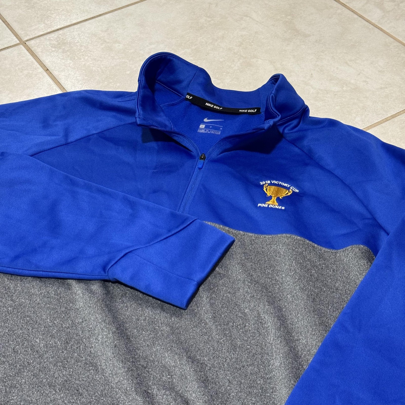 Nike Golf Pullover Mens Large Blue Gray Quarter Zip Colorblock Pine Dunes 2018 gallery