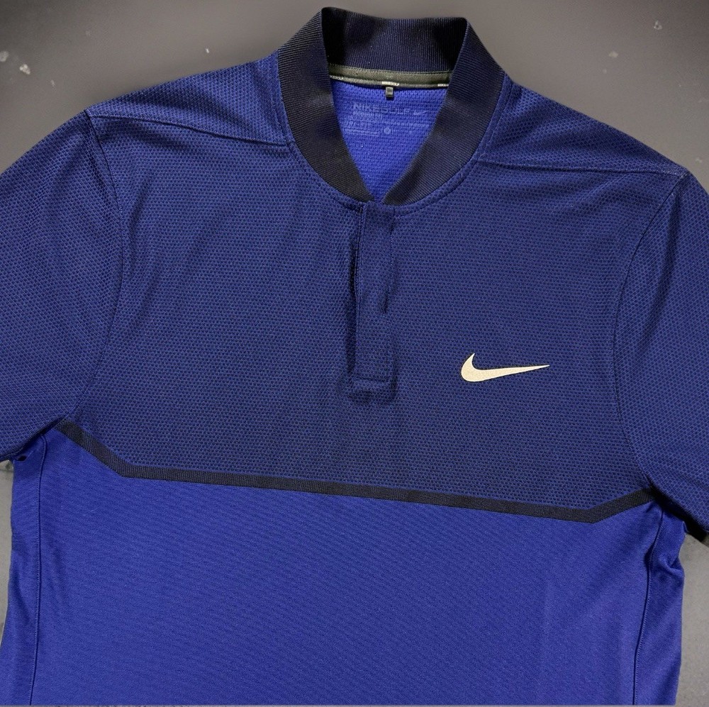 Nike Golf Blade Collar Men's M Alpha Fly Swing Momentum Polo Golf Shirt Blue