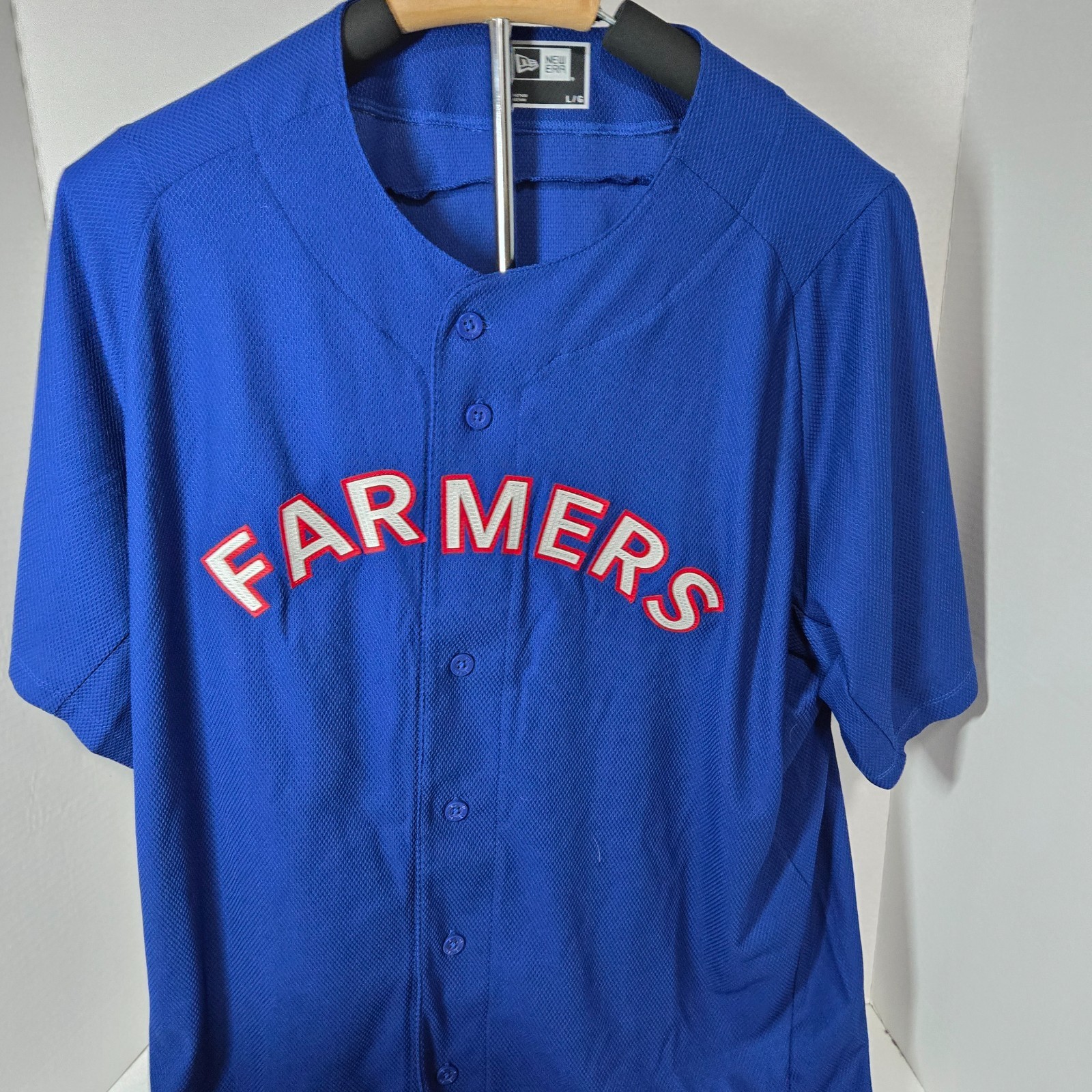 New Era Men's Farmers Button Front Baseball Jersey T-Shirt Blue Size L gallery