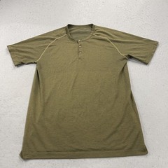Lululemon Shirt Mens Large Brown Gold Heather Henley Metal Vent Short Sleeve