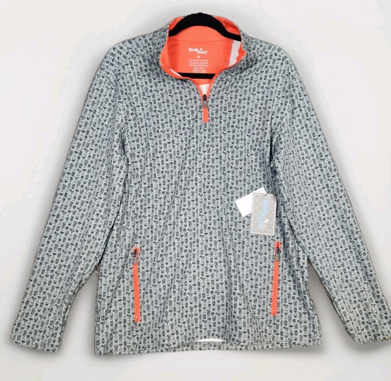 Birdie Bound 1/4 Zip Golf Pullover Mens M Gray Orange Cocktails Club Drinks NWT gallery