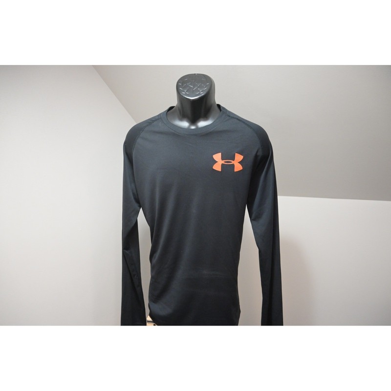 Under Armour Long Sleeve Gym Shirt Mens Large Black Orange HeatGear Athletic gallery