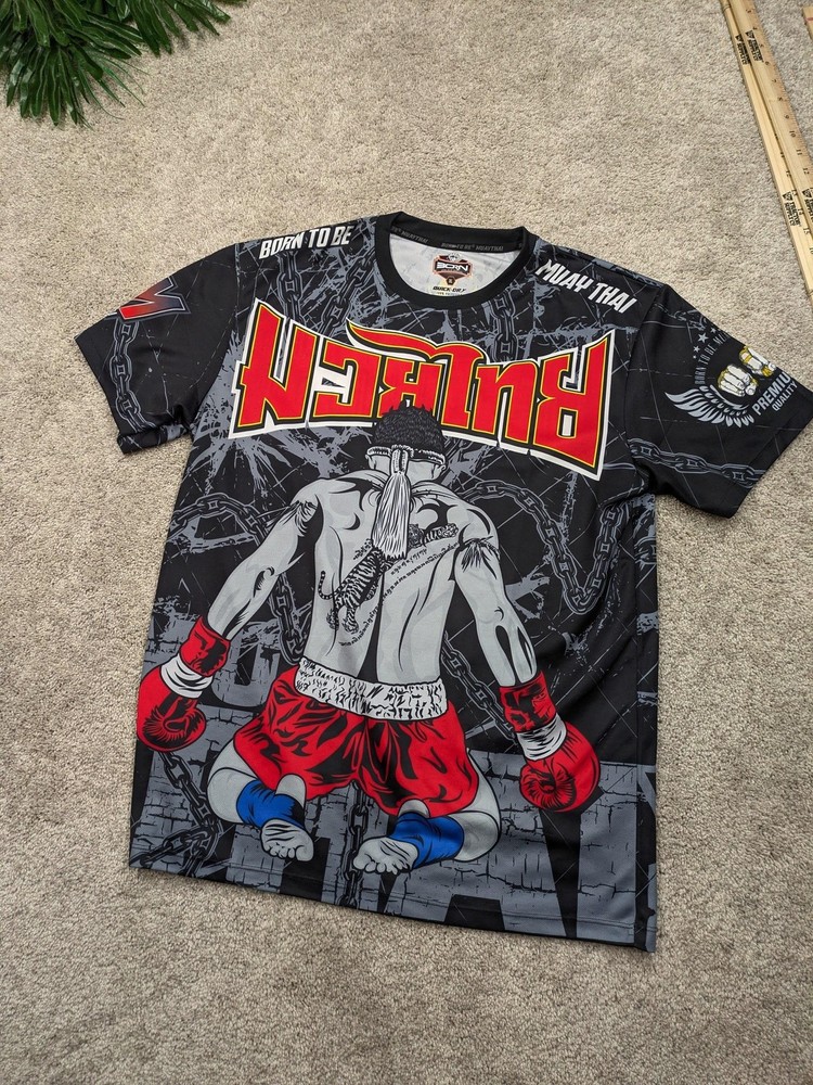 Born Shirt Mens XL Black Muay Thai Quick Dry Martial Arts Graphic Jersey Top
