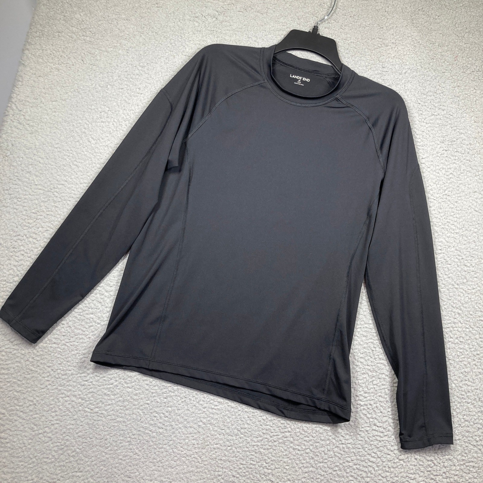 Lands' End Performance Shirt Mens M Black Long Sleeve Raglan Stretch 480199 gallery