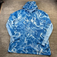 Under Armour Shirt Mens 3XL Blue Fishing Hoodie Lightweight Iso Chill