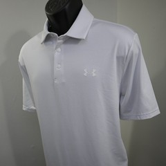 Under Armour Polo Mens Large Loose White Striped Short Sleeve The Playoff Shirt