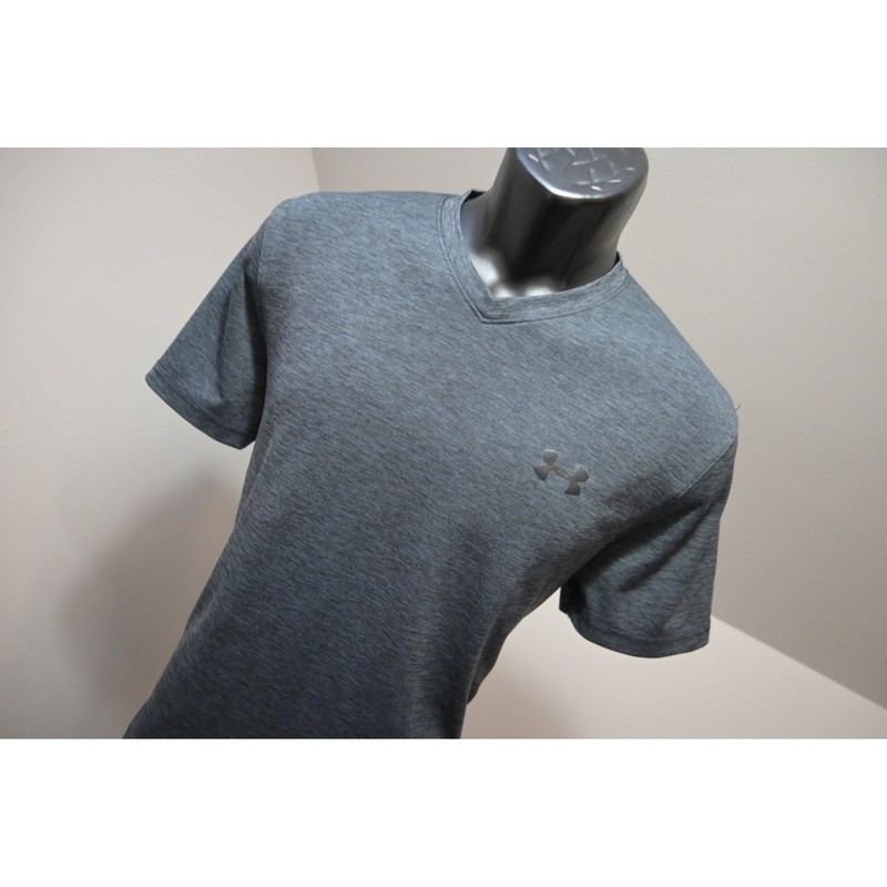 Under Armour T-Shirt Mens Medium Gray HeatGear V-Neck Short Sleeve Loose EUC gallery