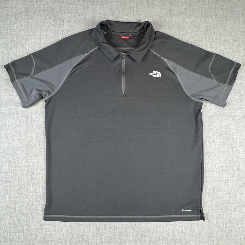 The North Face Polo Shirt Mens XL Gray 1/4 Zip FlashDry Athletic Hiking Running