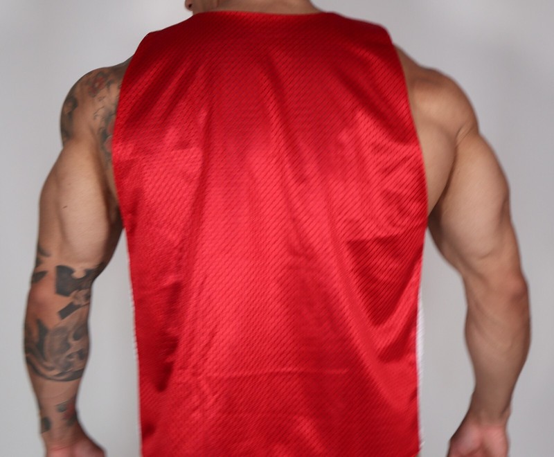 MEN'S RED/BLUE REVERSIBLE SLEEVELESS MESH SHIRT SIZE M gallery