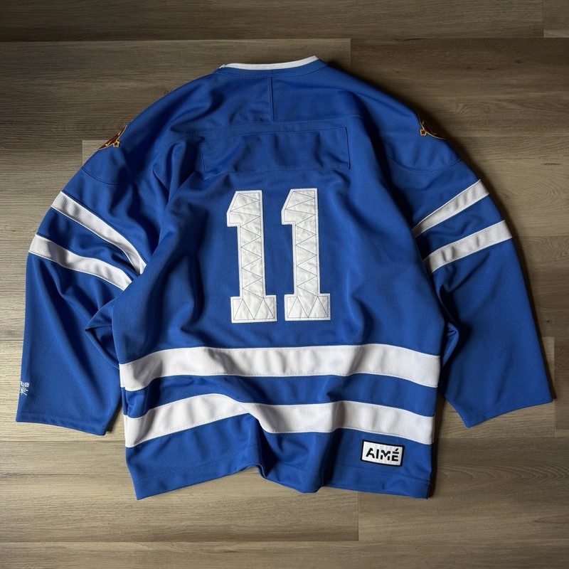 Aime Leon Dore ALD Blue Team Hockey Jersey Embroidered Logo Patches Men’s Sz XL gallery