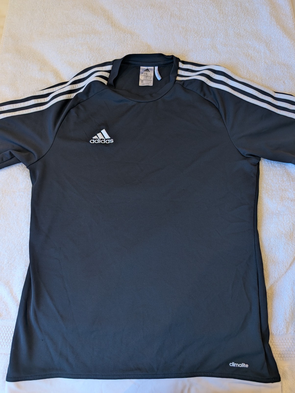 adidas Men's Climalite Soccer Training Jersey Shirt Black White 3-Stripe Size M gallery