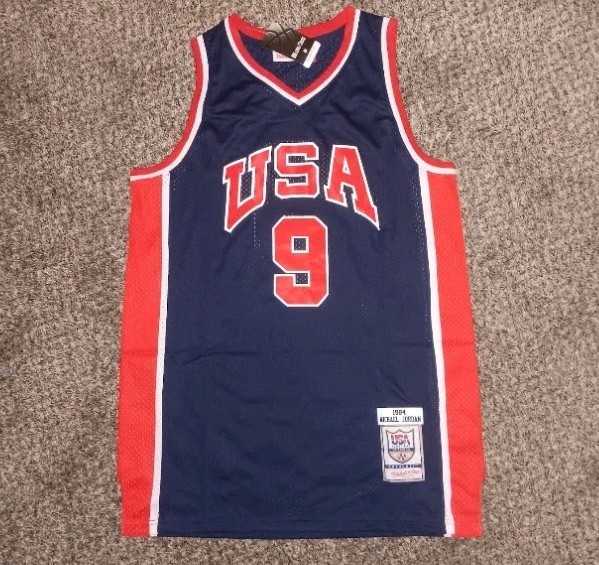 Michael Jordan New NBA jersey large team USA basketball M&N Navy Blue 1984 gallery