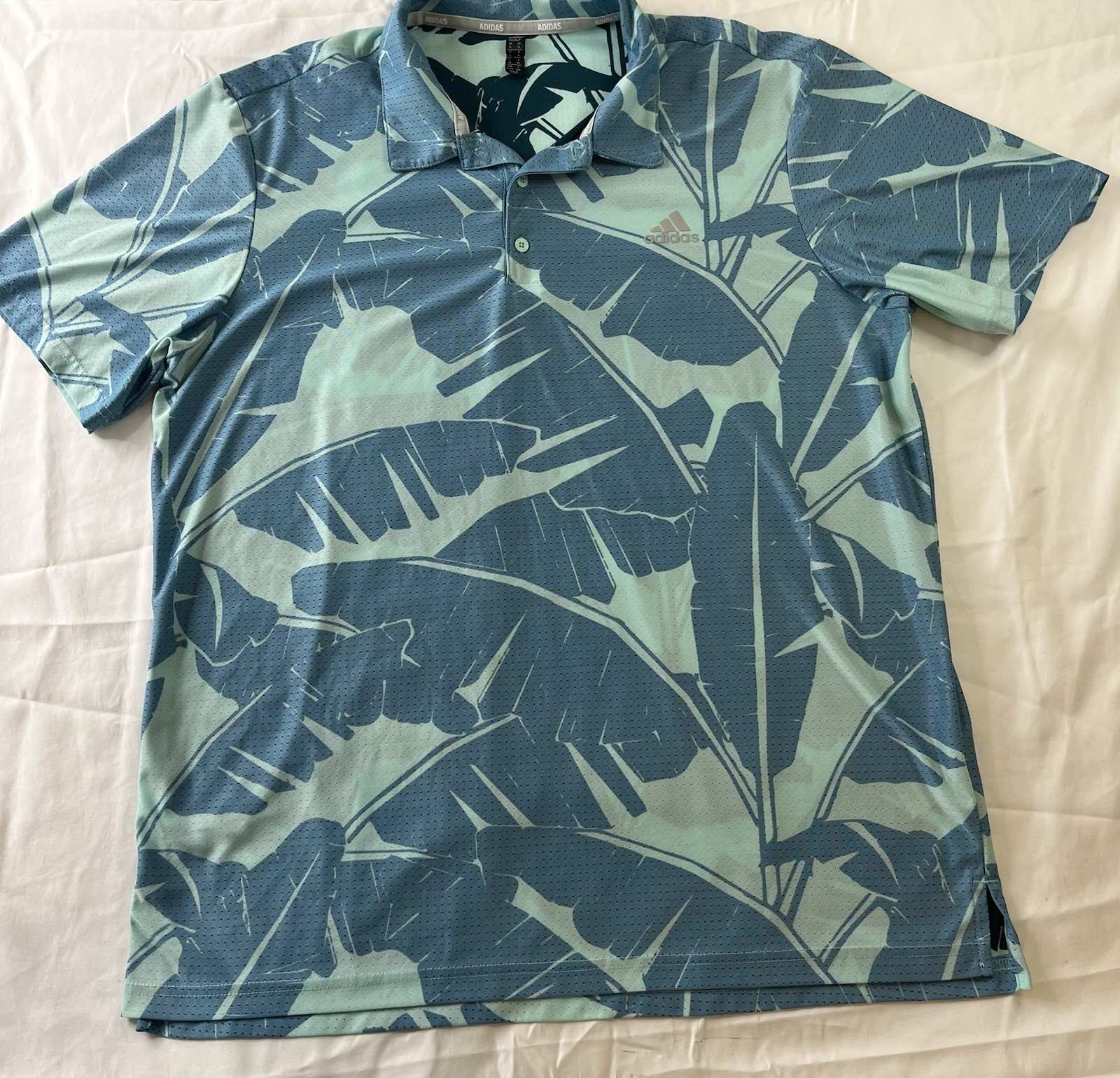 Adidas Golf Mens XLarge Palm Leaf Mesh Polo - Crew Navy - UPF 50+ gallery
