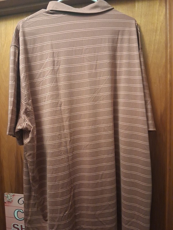 NWT Michel Rouen Men's Performance Polo Golf Shirt. Brown Stripe, Size 3XL. gallery