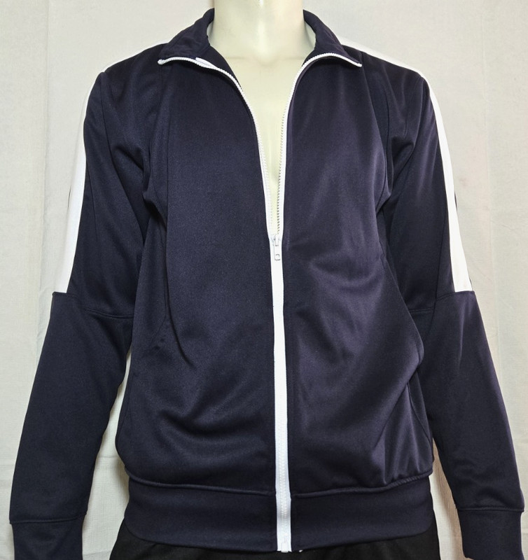 CLEARANCE, track jacket FOR MEN/WOMEN, NEW, Navy /WHITE, size MEDIUM, MADE USA. gallery