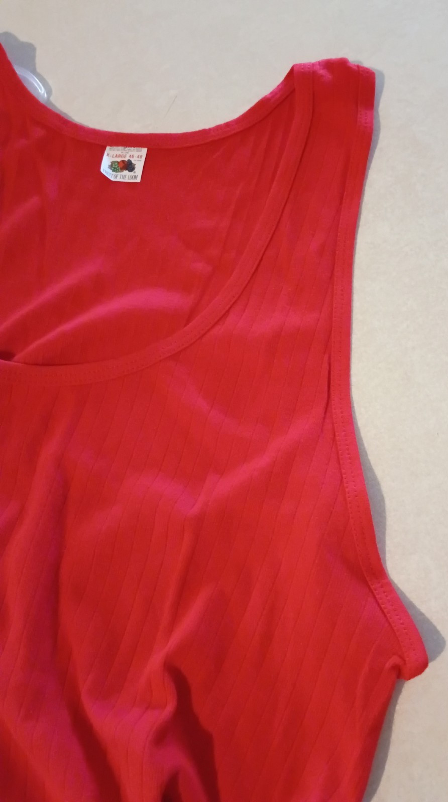 Vintage Fruit Of The Loom Red Ribbed Beater Tank Top Sz XL Grunge 80s cotton USA gallery