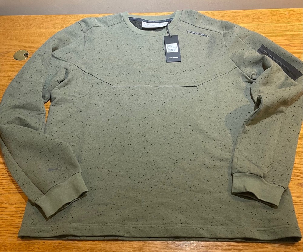 New Men Porsche Design Puma Crew Neck Long Sleeve Dark Green Moss Large L
