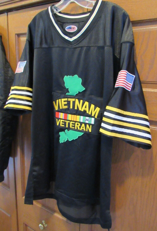Vietnam War Veteran Football Jersey & Bomber Jacket LOT men's size Large Vet Nam gallery