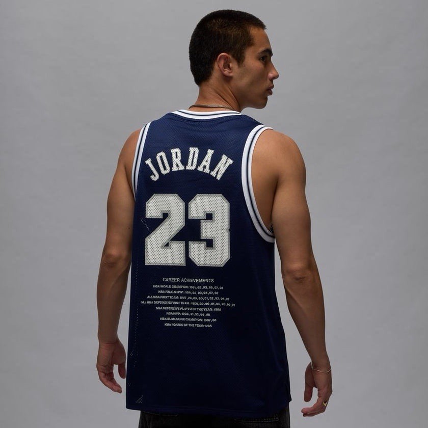 Nike Air Jordan Essentials Navy Jersey Career Achievements Size Medium HF9375 gallery