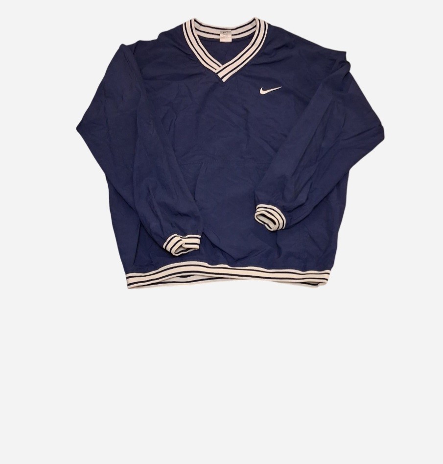 Vintage Nike navy blue striped long sleeve pullover shirt Size XL