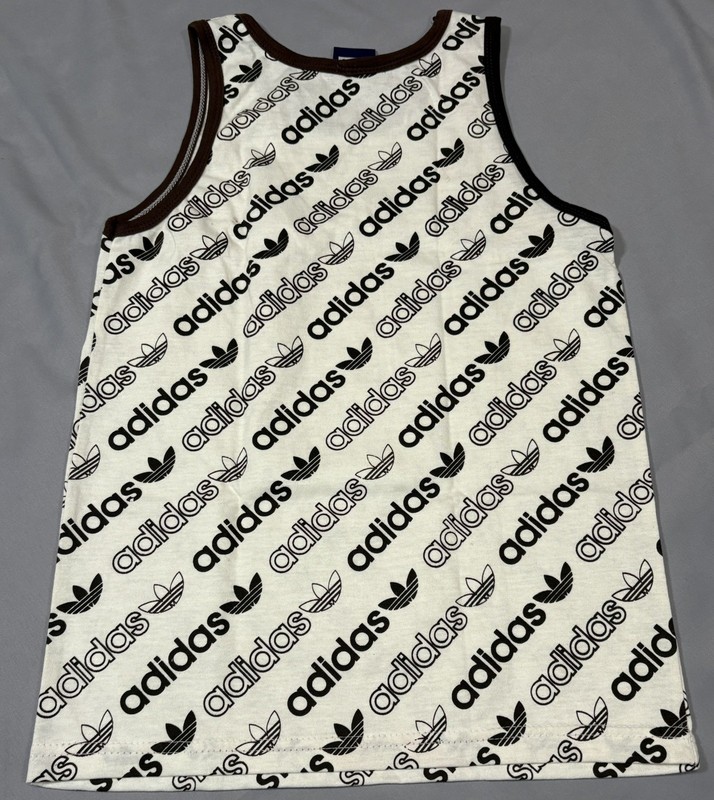 Vintage Adidas Trefoil Tank Top 70s 80s Brown Trim Men’s Small All‑Over Logo gallery