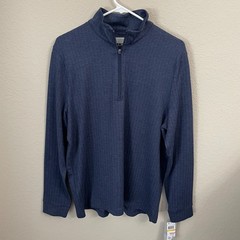 PGA Tour Men’s Small Long Sleeve Quarter Zip Pullover Blue Herringbone Golf NWT