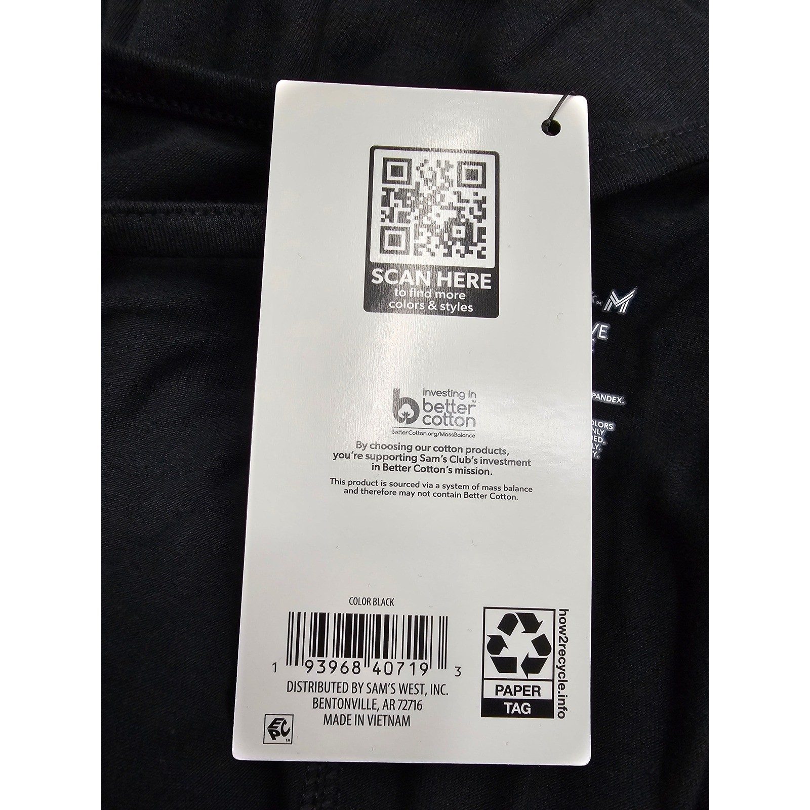 Members Mark Long Sleeve Active Tee Black Cotton Modal Stretch SW3203 Mens M gallery