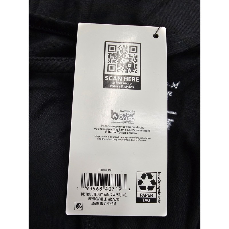 Members Mark Long Sleeve Active Tee Black Cotton Modal Stretch SW3203 Mens M gallery