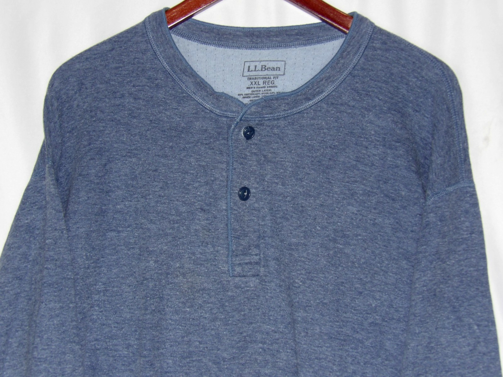 L.L. Bean Blue Wool Blend River Driver Henley Thermal Shirt Men's XXL gallery