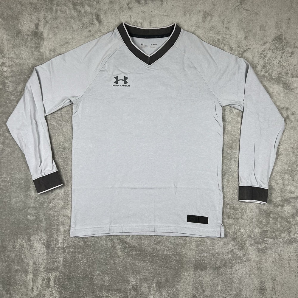 Under Armour Men’s Large Accelerate Retro Long Sleeve Jersey Shirt V-Neck Gray