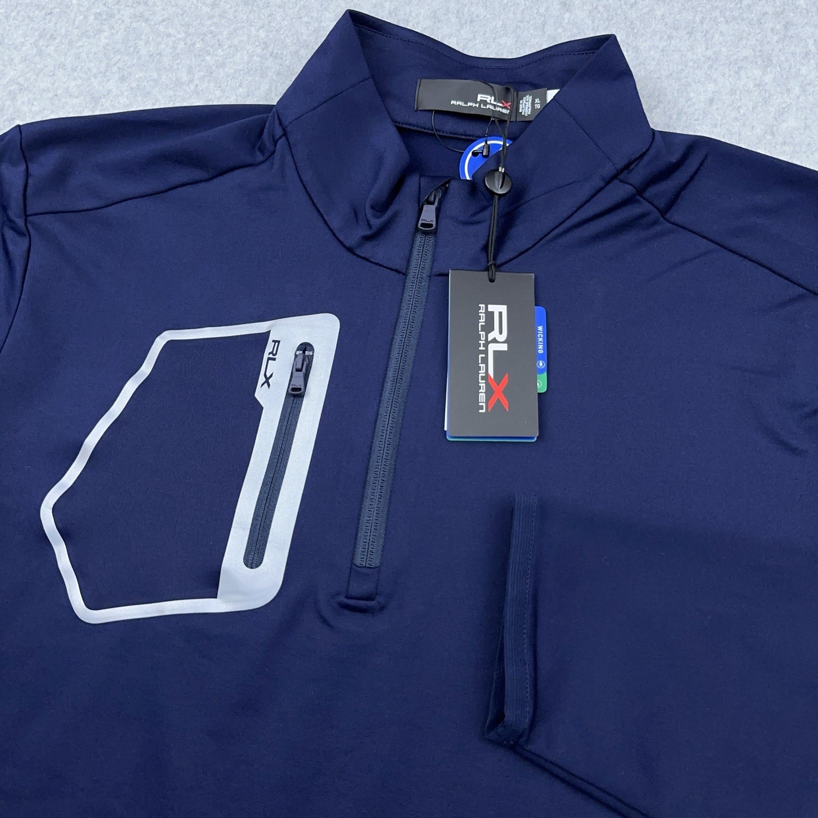 NEW RLX Ralph Lauren Performance Jersey 1/4 Zip Pullover Men's XL Blue Golf gallery