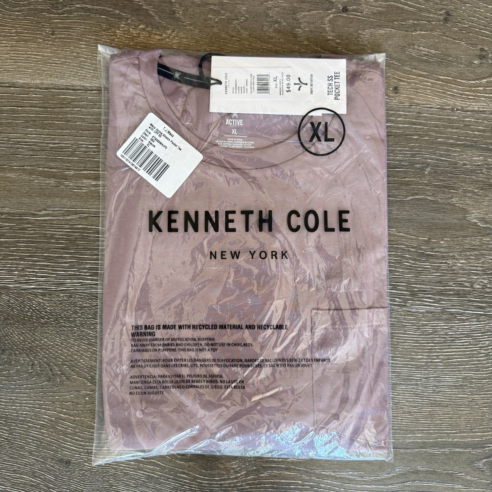 Kenneth Cole Mens Active Tech Short Sleeve T-Shirt Pocket Tee Mauve SPF 50+ gallery