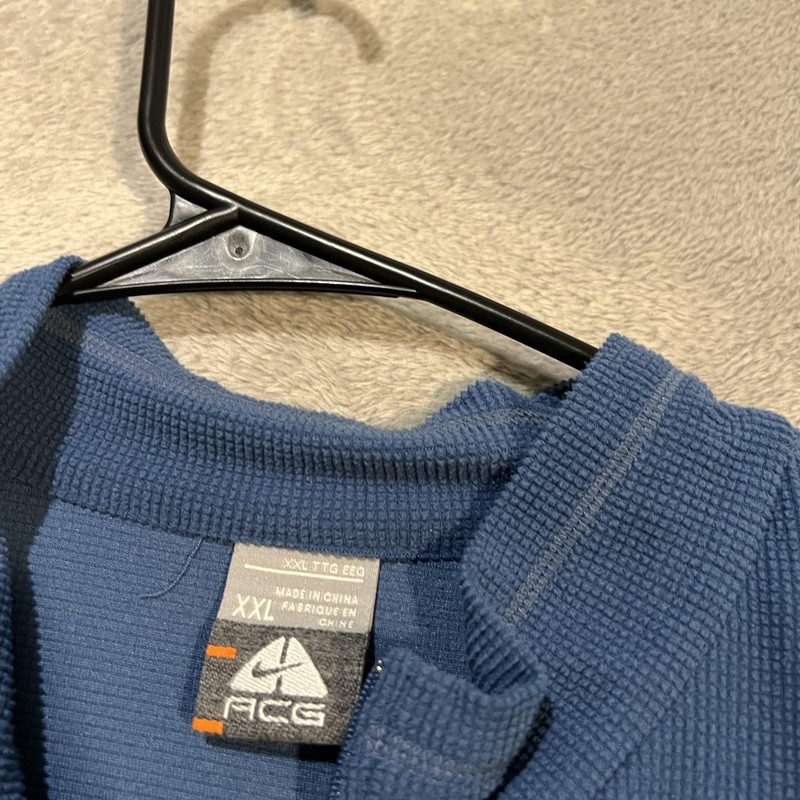 Nike ACG Pullover Mens 2XL Blue Long Sleeve 1/4 Zip Waffle Fleece Hiking Shirt gallery