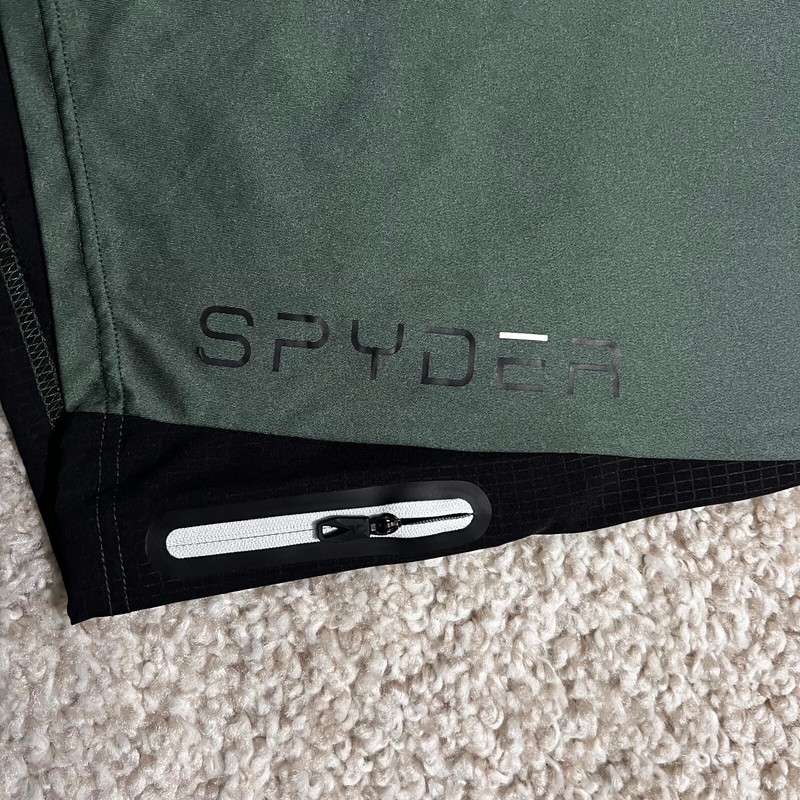 Spyder Active Shirt Men Medium Green Pro Short Sleeve Running Gym Workout Pocket gallery