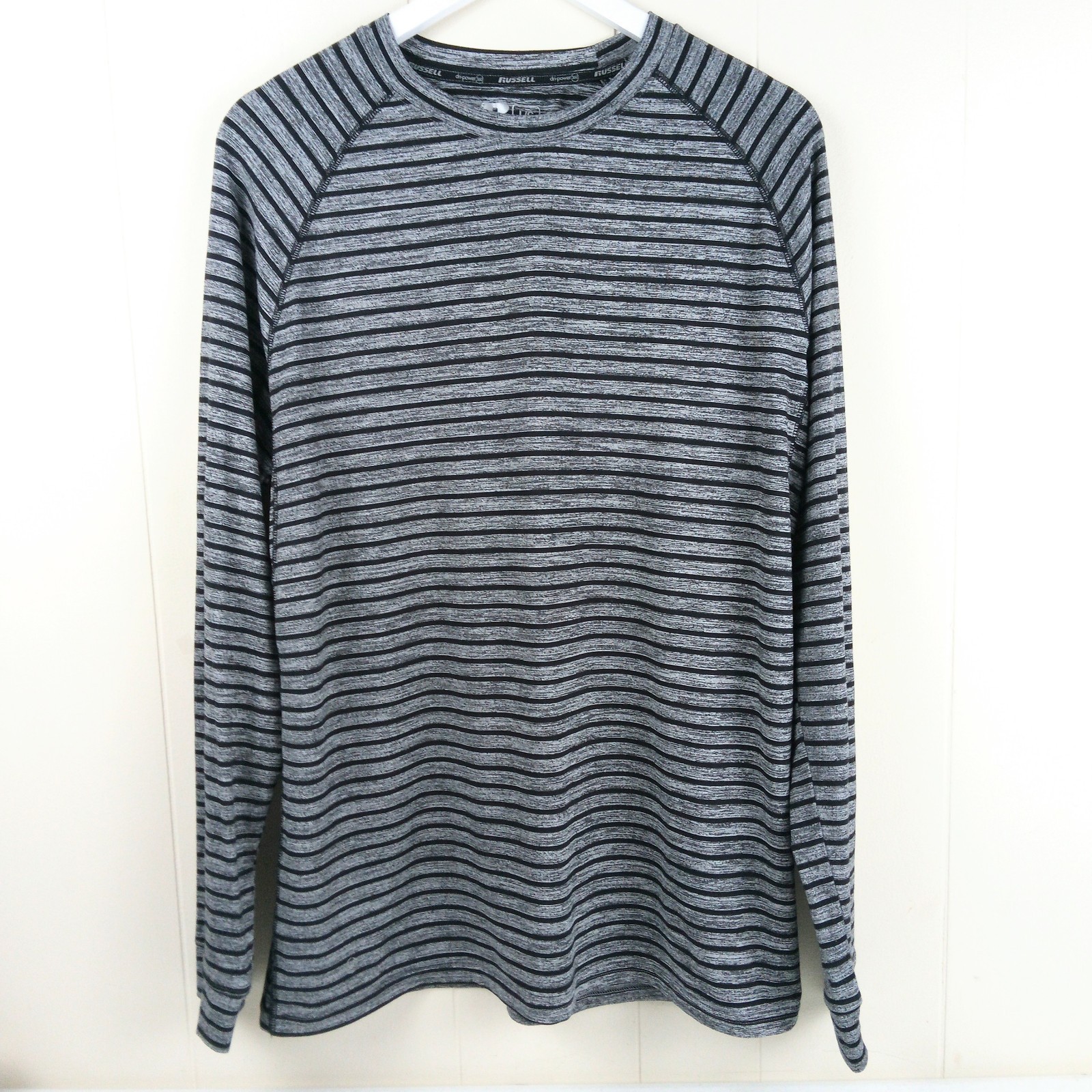Russell Dri-Power 360 Pullover Men Size L 42/44 Long Sleeve Black Gray Stripe gallery