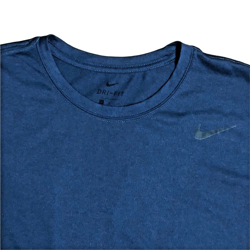 Nike Athletic Top Mens Medium Crew Neck Shirt Short Sleeve Fitted Navy Blue Logo gallery